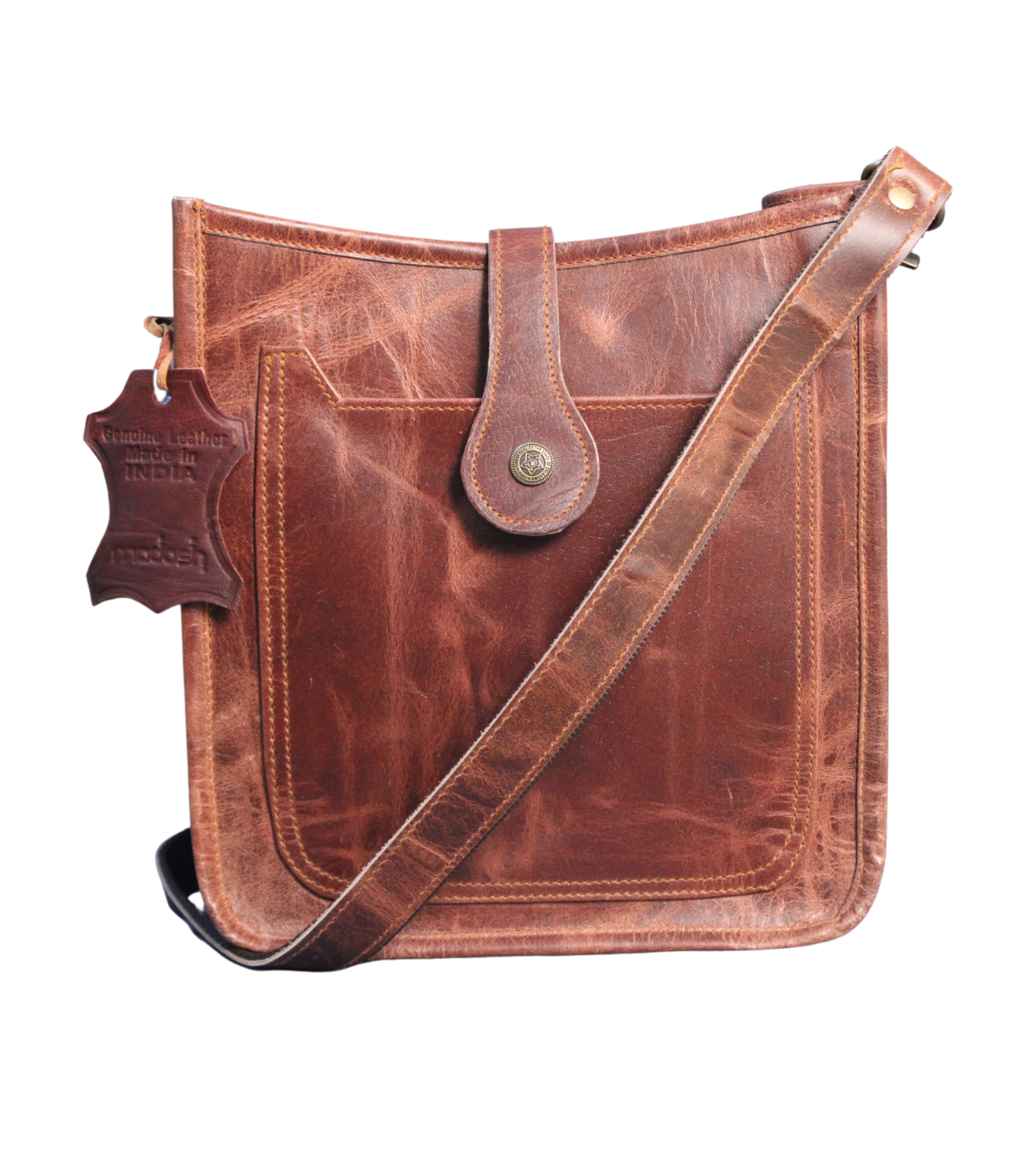 Madosh Genuine Brown Leather  Canvas Laptop Men’s Briefcase Side Crossbody Office Shoulder Business Messenger Laptop Handbag for men